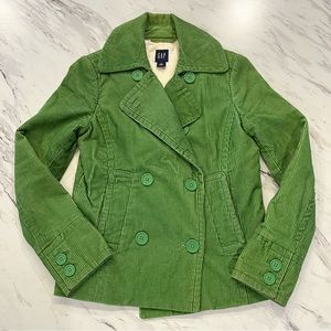 GAP Women's XS Corduroy Pea Coat Green Jacket Double Breasted Lined EUC